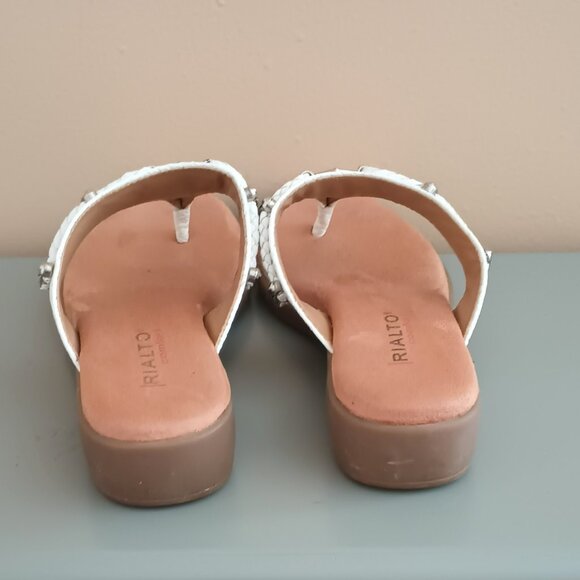 Women's White Thong Boho Sandals 6 with Silver Tone Metal Charm Accents - Picture 6 of 10